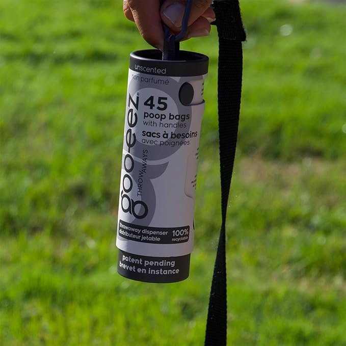 GOO-EEZ Disposable Pet Waste Bag Dispenser 3-Pack (135 ct), Pre-Loaded with 65% Recycled Dog Poop Bags with Easy-Tie Handles, No Refills Needed Twist-and-Pull Design - Unscented