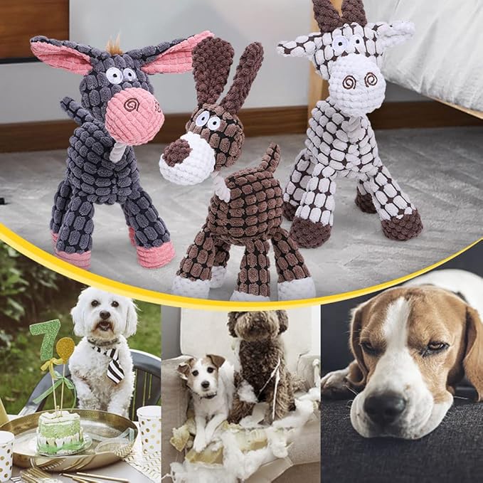 Plush Squeak Pet Dog Toy, Plush Sound Toy Squeaky Toys, Interactive Stuffed Dogs Chew Toy Squeak Toy for Small Medium Large Dogs (Cow+Dog)