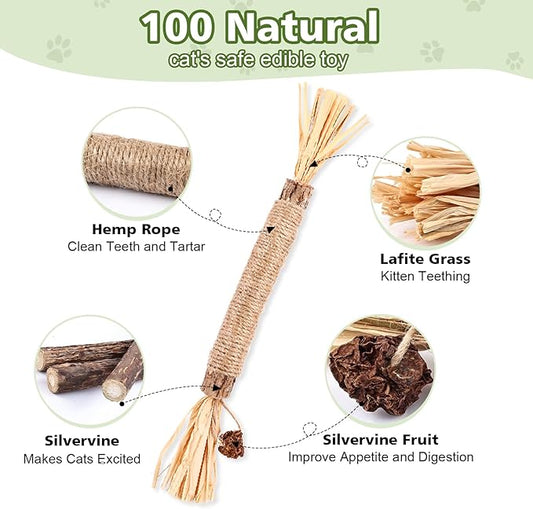 WOUSEDO 6 Pack Silvervine Sticks Cat Toy, Natural Chew Stick for Dental Care Teeth Cleaning,Matatabi Cat nip Treat Toys for Indoor Cats& Kittens