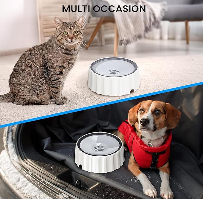 FORWH Dog Small Animals Water Bowl No Spill 70oz/2L Large Capacity Dispenser Non Slip No Splash Small Animals Bowl Pet Slow Feeder No Drip Dog Water Bowl on Vehicle for Dogs and Cats - Grey