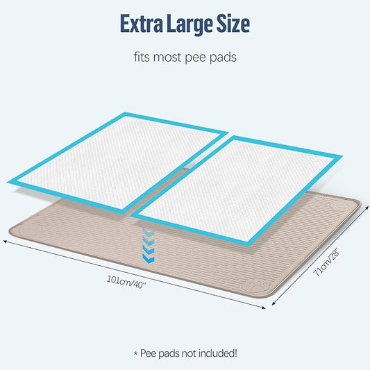 Pee Pad Holder for Dogs, 40" x 28" Silicone Pee Tray Mat Leak-Proof, High Edge, No Spill Pet Pad Holder for Puppy, Cat, Rabbit, Dog Training Pads for Home Floor Protection (Khaki)