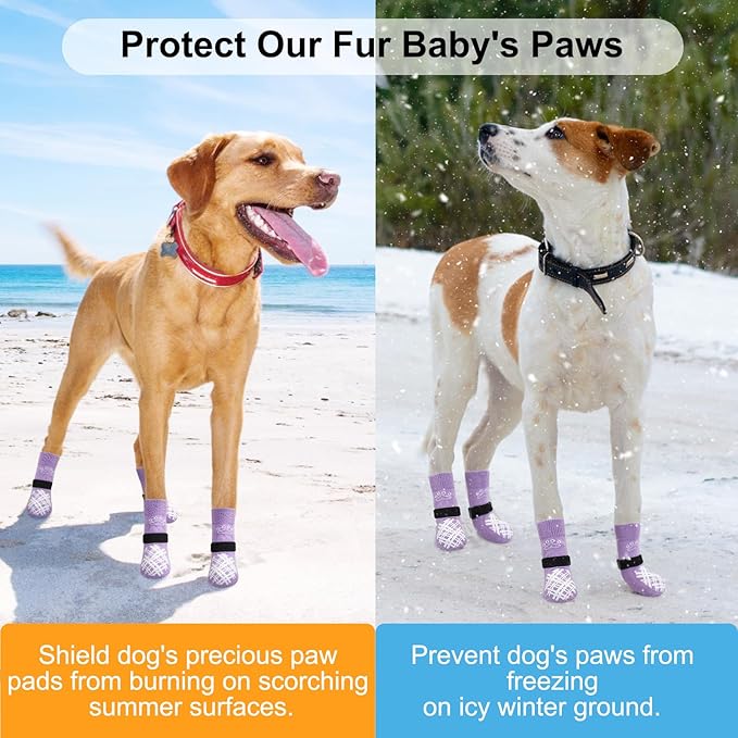 BEAUTYZOO Dog Socks to Prevent Licking Paws, Dog Shoes for Hot Pavement Small Medium Large Senior Dogs Booties, Non Slip Dogs Boots & Paw Protectors for Hardwood Floors Traction Control Indoor