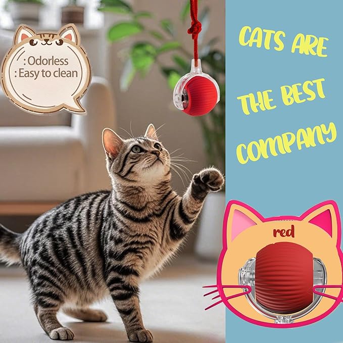 KumCinm Interactive Cat Toys Ball for Indoor Cats, Interactive Rolling Small Dog Cat Toys Automatic Self Moving, 360°,Electric Balls,Fast Rolling,Smart Automatic Rolling Pet Ball (Pink)
