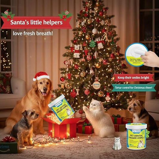 Teeth Cleaning Wipes for Dogs & Cats, Dog Dental Care Finger Wipes, PURIGREE Dog Tooth Brushing Kit, Reduces Plaque,Disposable Dog Wipes-50 Count