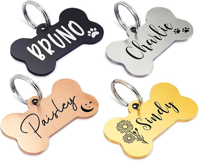 Ultra Joys Personalized Dog Tags for Pets - Durable Stainless Steel Customizable Dog Cat ID Tags - Dog Tags for Safety Optional Engraved on Both Sides -Bone Shape Dog Tag Large Size, Rose Gold