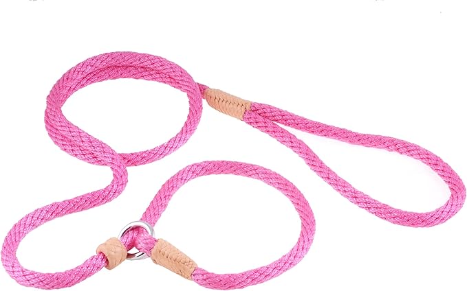 Alvalley Nylon Dog Training Leash with Stopper - Adjustable Nylon Rope Comes with Braided Leather at Ends - Tagua Bead Stopper Slip Lead - Suitable for Walking, and Training