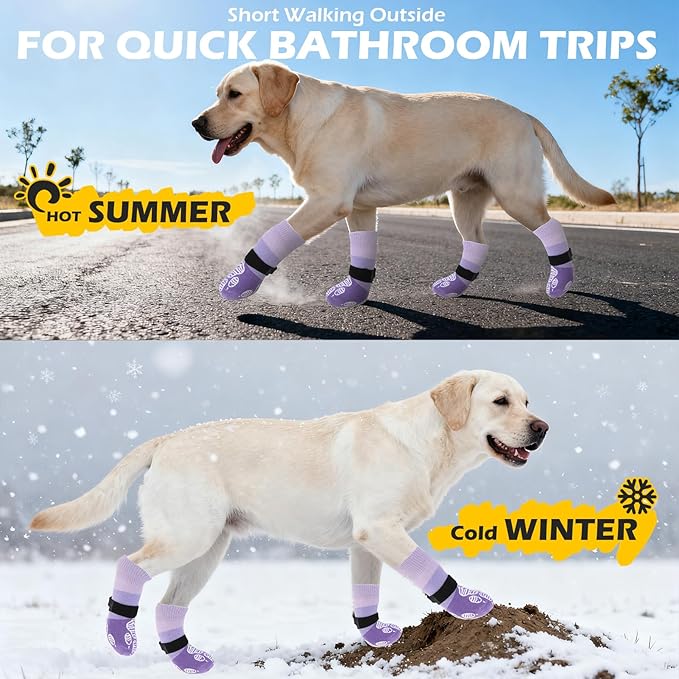 EXPAWLORER Anti Slip Dog Socks to Prevent Licking Paws, Dog Shoes for Cold Winter, Dog Booties for Hardwood Floors, Dog Boots & Paw Protectors with Grippers for Small Medium Large Senior Dogs XS