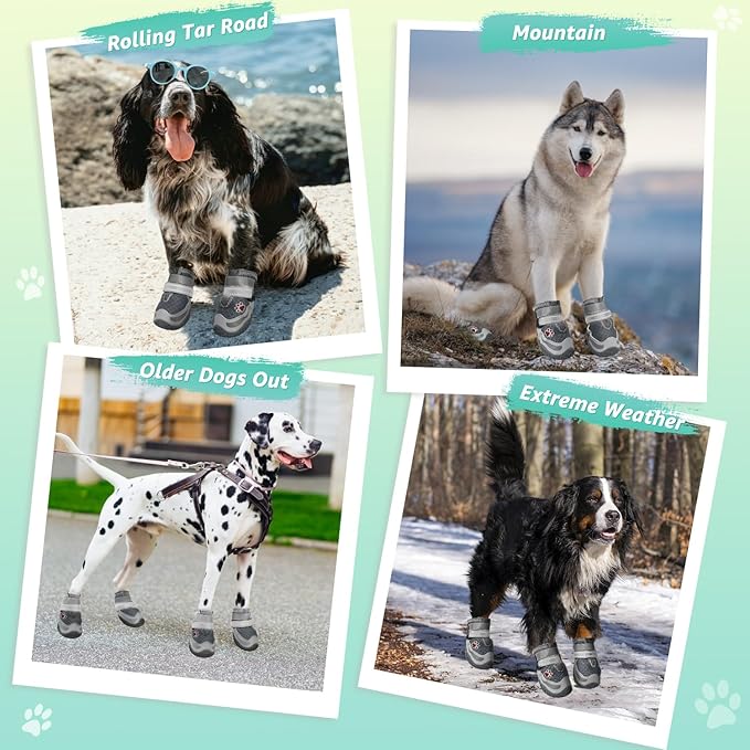 SlowTon Dog Shoes for Large Dogs - Mesh Breathable Dog Boots for Hot Pavement Summer Winter Snow, Anti-Slip Reflective Dog Booties Paw Protector for Outdoor Walking, Indoor Hardfloors(Grey,8)