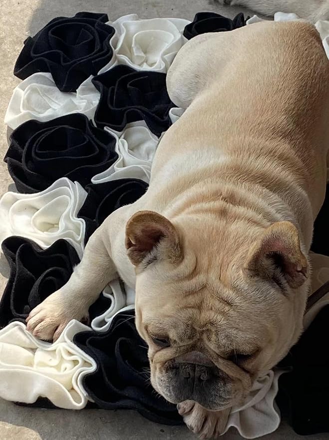 Snuffle Mat,Black and White Chequered Rose Design,Large Size,60x40cm,Washable Anti Slip,Big Tough for Large Dog Feeding mat, Food Puzzles, Sniffing and Snuffle mat