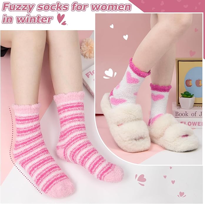 Loritta 3 Pairs Womens Fuzzy Socks Winter Warm Fluffy Soft Slipper Home Sleeping Cute Animal Socks