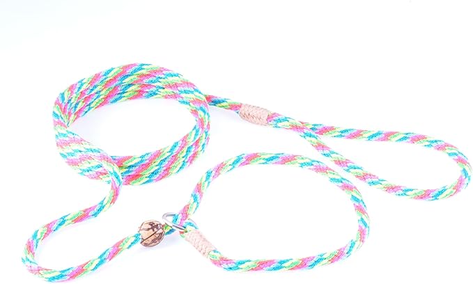 Alvalley Nylon Dog Training Leash with Stopper - Adjustable Nylon Rope Comes with Braided Leather at Ends - Tagua Bead Stopper Slip Lead - Suitable for Walking, and Training