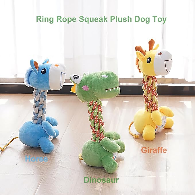 YXYANI Large Squeaky Plush Dinosaur Dog Toy Durable Chew Toy for Aggressive Chewers Interactive Tug of War Fetch Toy Soft Rope Neck for Small Medium Large Dogs - Pet Use Only