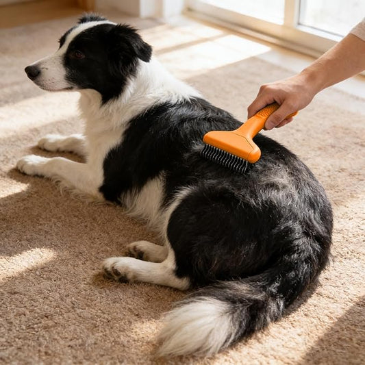 2026 Upgrade Cat Grooming Brush Self Cleaning, Self Cleaning Slicker Brush Small for Dog & Cat, Pet Grooming Deshedding Tool for Detangling & Dematting Long, Easy To Clean Loose Undercoat (Orange#B)