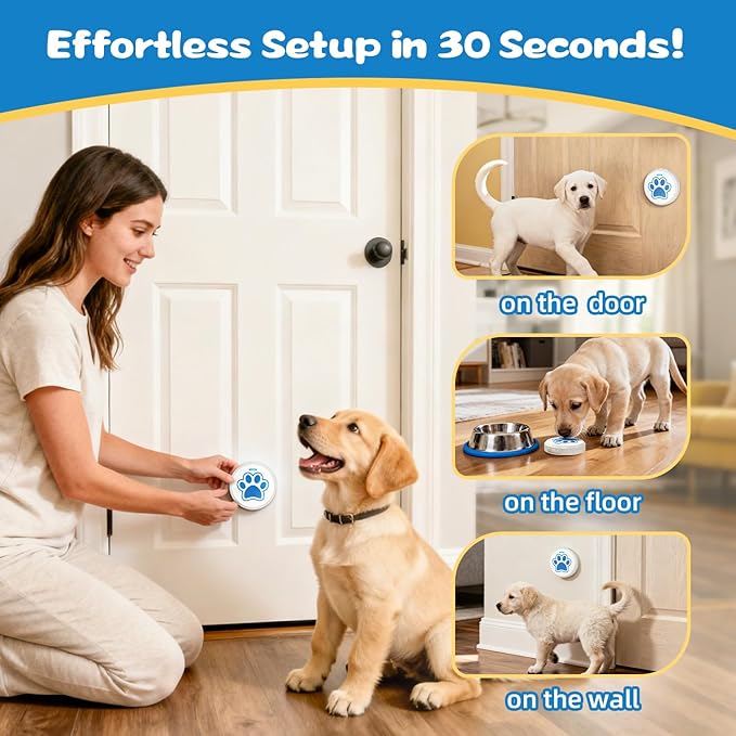 ChunHee Dog Door Bell - Bell for Dogs to Ring to Go Potty with 28 Ringtones & Adjustable Volume | Chew-Proof & 30-Second Setup Dog Door Bells for Potty Training| Teach Puppies to Signal Go Outside