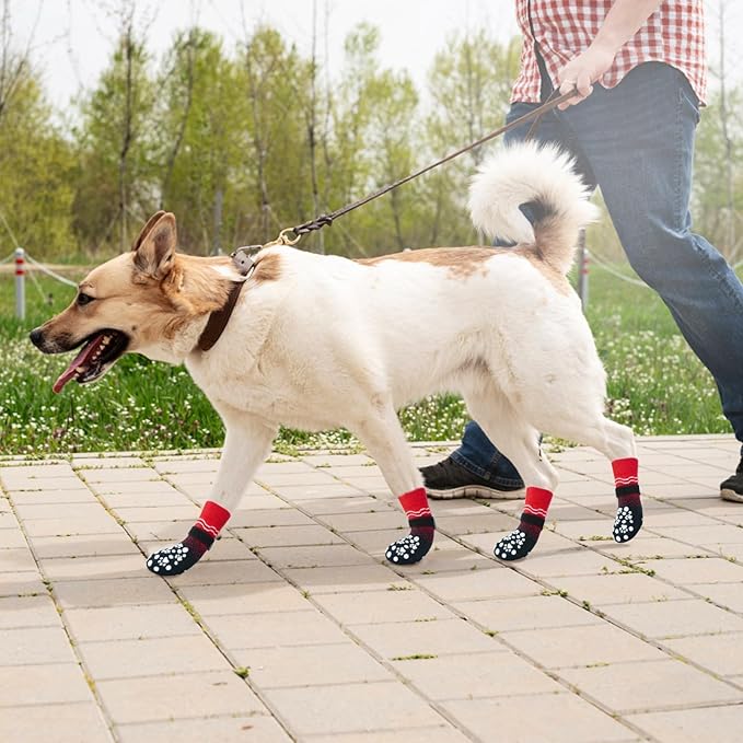 BINGPET 6PCS Dog Socks to Prevent Licking Paws with Grippers for Hardwood Floors Anti Slip, Winter Pet Shoes Booties, Extra-Thick Grip Dog Boots & Paw Protectors for Small Medium Large Senior Dogs, S