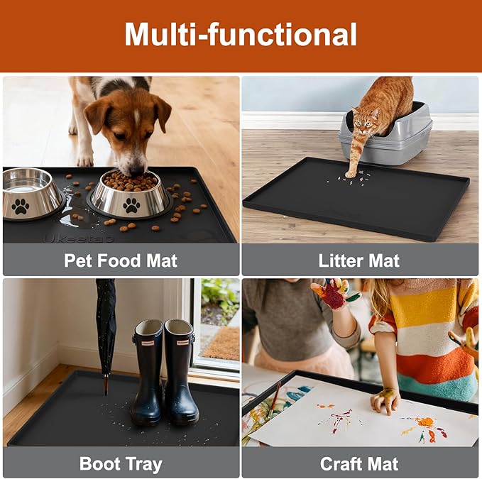 34" x 22" Extra Thick Waterproof Silicone Mat with Raised Edge, Under Sink Mat for Kitchen & Bathroom, Kitchen Cabinet Liner, Multi-Purpose for Storage & Protection, Black