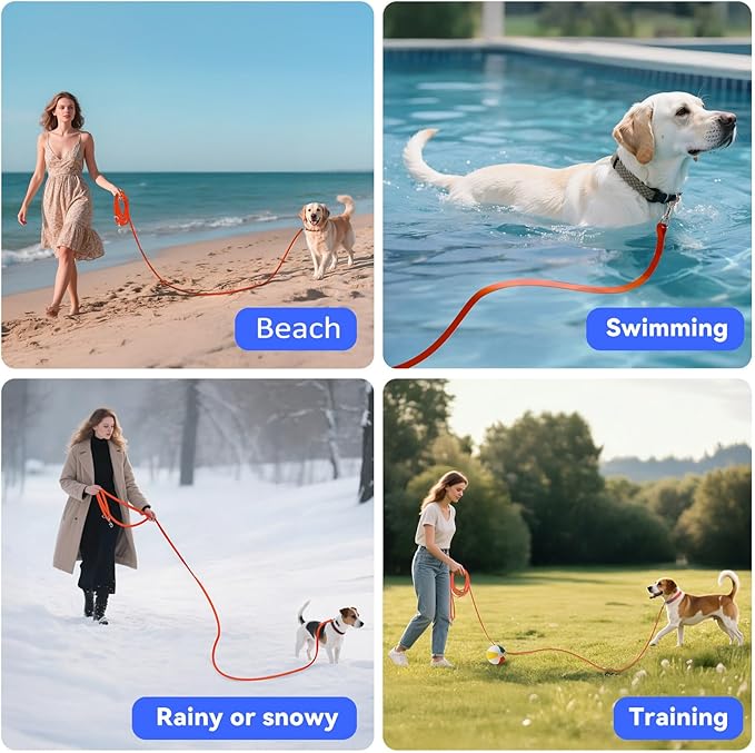 100FT Extra Long Waterproof Leash for Dogs Training, Long Dog Leash Heavy Duty Lead for Large Medium Small Dogs Outside Walking, Playing, Camping, or Yard(Orange)