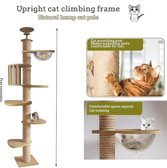 Floor to Ceiling cat Tree - Adjustable Height (95-98in,104.3-108.2in)- with Width 4.33 in Scratching Post,Cat Hammock,Fully Wrapped with sisal Rope - Heavy Duty cat Tree.(Holds 110 lbs)