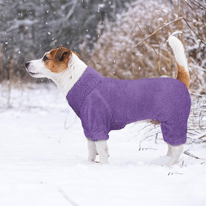 Fuzzy Dog Pajamas Turtleneck Pet Clothes Warm Soft Cozy Lightweight Pet Pjs Dog Sweaters for Large Dogs(Purple-L)
