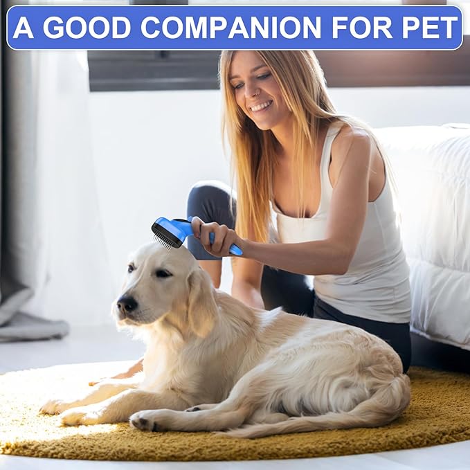 Self Cleaning Slicker Brush for Dogs& Cats - Skin Friendly Shedding & Hair Removal for Long and Short Haired Dogs and Cats, Grooming Tool of Pets, Blue