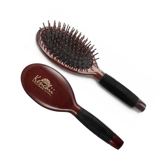 Kenchii Pet Grooming Wooden Pin Brush for Dogs And Cats - Solid Wood, Non Slip Grip Detangling and Shedding Brush for Long or Short Haired Pets - Grooming Brush for Dogs and Cats (Large)
