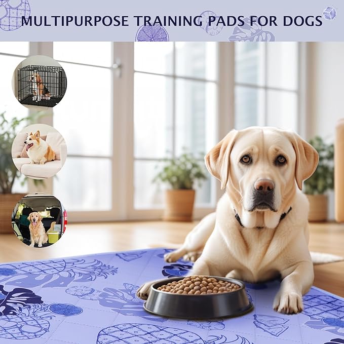 IEUUMLER Washable Pee Pads for Dogs, 2 Pack Non-Slip & Waterproof Pack Whelping Pad, Reusable Washable Puppy Potty Training Pad with Fast Absorbent for Playpen EU007 (Purple Pineapple, 36"X48"-2pcs)