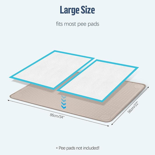 Pee Pad Holder for Dogs, 34" x 22" Silicone Pee Tray Mat Leak-Proof, High Edge, No Spill Pet Pad Holder for Puppy, Cat, Rabbit, Training Pads for Floor Protection, No Pee Pads (Khaki)