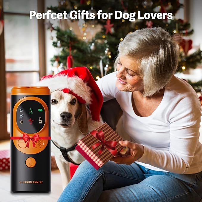 Anti Barking Device for Dogs, 3X Ultrasonic Dog Bark Deterrent Device with Training Modes Stop Neighbors Dog Barks, Portable Dog Training Tool with Flashlight Indoor Outdoor Use, Black and Orange