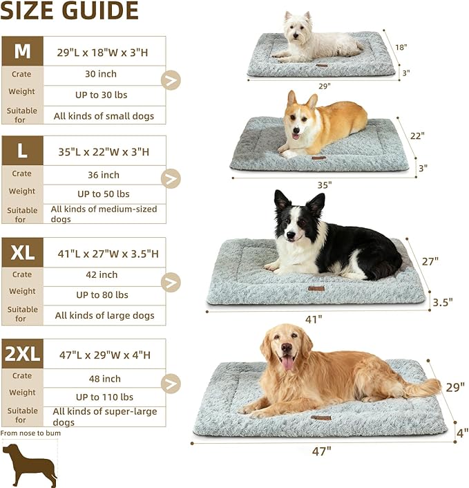 Reversible Dog Bed Mat 41"x27" for Large Dogs - Supportive Double-Sided Crate Pad, All-Season Cooling & Warmth, Ultra Soft Machine Washable Pet Bed, Fits Most 42-Inch Kennels, Light Grey