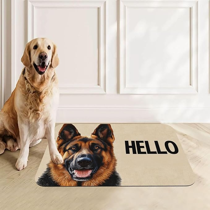 German Shepherd Dog Food Mat for Floors Waterproof,Quick Dry Anti-Slip Dog Bowl Mats for Food and Water,Pet Feeding Mats,Pet Placemat for Messy Drinkers to Protect Floors,Pets Supplies 17.72×11.81in