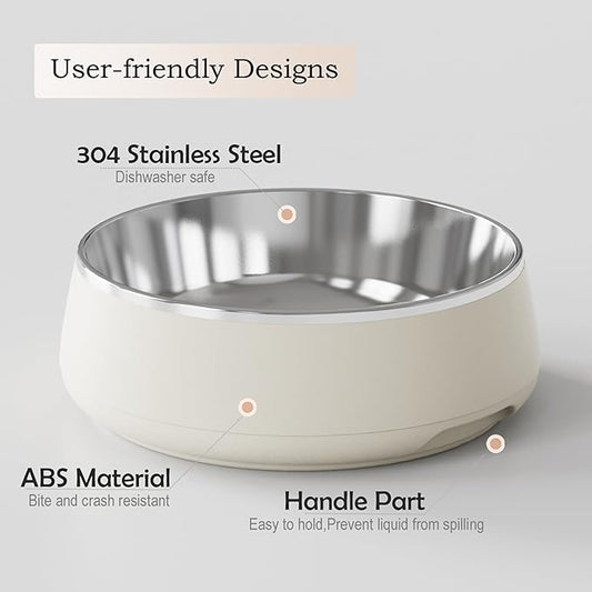 Stainless Steel Dog Bowls,Cute Dog Bowls,Dog Water Bowl No Spill,Metal Dog Bowls, Dog Food Bowls for Small Medium Dogs, Double Wall,Rubber Bottom, Dishwasher Safe,45 Fl Oz Cream White