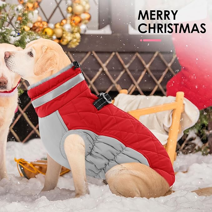 AOFITEE Dog Coat, Warm Dog Jacket, Reflective Winter Coats for Medium Dogs, Turtleneck Dogs Winter Jacket with Harness Built in, Waterproof Windproof Pet Fleece Vest Puffer Jacket, Christmas Red M