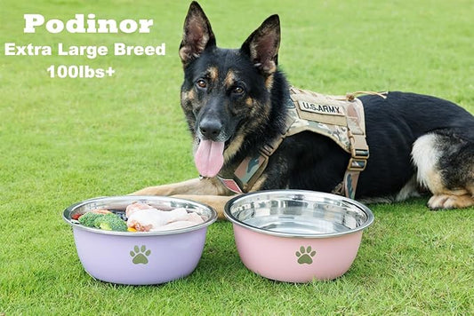 Podinor Large Dog Water Bowl 2 Pack, 1.3 Gallons 170oz Stainless Steel Extra Large Dog Food Bowl for Big Giant Dogs, Pink