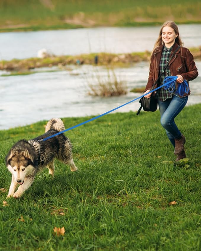 Waterproof Long Leash for Dogs Training 16FT/30FT/50FT, Long Dog Leash Heavy Duty,Dog Lead for Large Medium Small Dogs Outside Walking, Playing, Camping, or Yard(Blue 50FT)