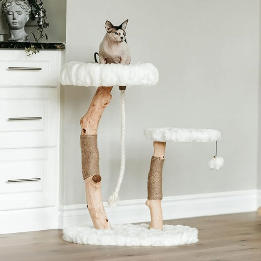 Mau Lifestyle White Rizzo Cat Tree, 32" H, 27 LBS