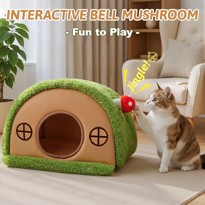 Cat Bed for Indoor Cats - Cute Cat Bed Cave, Tree Hole Cat House Tent for Kittens and Small Pets with Removable Washable Cushion & Anti-Slip Bottom, Foldable Kitten Bed Hideaway