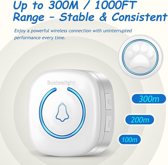 Soft Ring Dog Potty Bell for Training – Wht Wireless Dog Door Bell with 1000ft Range, LED Alert, 60 Tones, Waterproof Dog Bells to Go Outside – Bell for Dogs to Ring to Go Potty(2 Bells & 1 Receiver)