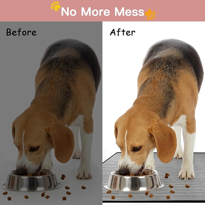 Largest Dog Food Mat, 39.5"x29.5" Silicone Dog and Cat Mat for Food and Water Bowls, Thinken Waterproof Non-Slip XXXL Pet Feeding Mat for Floors (Brown)