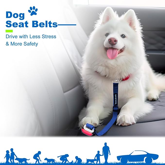 2 PCS Dog Seat Belt for Car Frskcssd Adjustable Dog Car Harness Heavy Duty Nylon Dogs Safety Seat Belt (Black+Blue)
