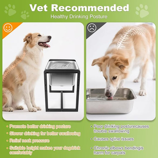 Adjustable Height Elevated Large Dog Water Bowls with Stainless Steel Bowls and Metal Stand,4-Level (8/10/12/14 Inches) Pet Bowl for Dogs for Large Medium Dogs - Durable, Easy to Clean (2gallon)