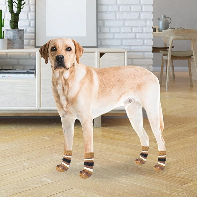 KOOLTAIL Anti Slip Dog Socks for Hot Pavement, 3 Pairs Dog Boots & Paw Protectors to Prevent Licking Paws with Grippers, Double Sides Booties Shoes for Hardwood Floors Small Medium Large Senior Dogs