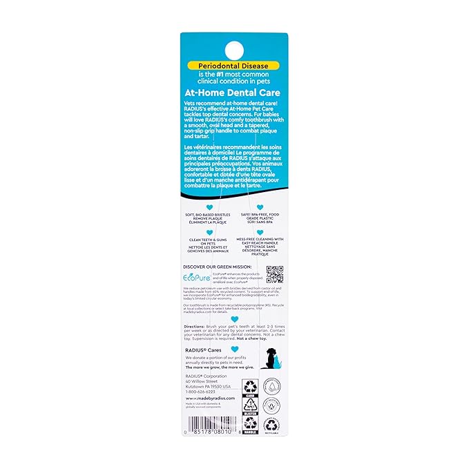 RADIUS Pet Toothbrush, Lush and Plus Soft Bristles, Designed to Clean Teeth and Help Prevent Tartar and Remove Plaque, Pack of 2