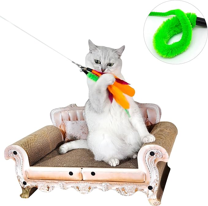 miwoowim Interactive Cat Wand Toy Set β 2 Retractable Wands (38" & 50") with 11 Refills Attachments β Feather Toys, Plush Bird, Worms, Insect & Swallow β Cat Teaser Toys for Indoor Cats & Kittens