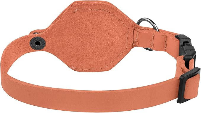 Breakaway Airtag Cat Collar with Removable Bell - Leather Pet Collar with Apple Air Tag Holder - Adjustable GPS Collars for Girl Boy Cats Kitten Puppy - Lightweight, Cute and Comfortable (Peach)