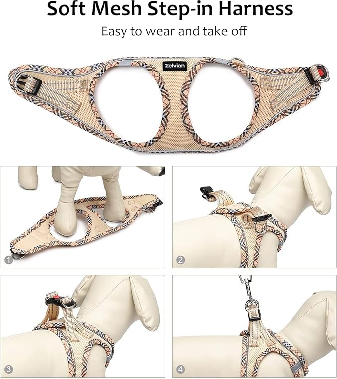 Cat Harness and Leash Set for Walking, Escape Proof Adjustable Soft Mesh Kitten Harness with Reflective Strips, Breathable No-Choke Pet Vest for Small Cats or Puppies(Beige,L)