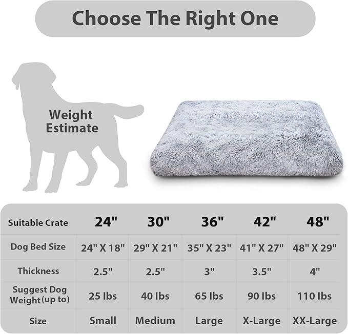 Washable Extra Large Dog Bed with Removable Cover, Super Soft Waterproof Dog Crate Bed with Non-Slip Bottom, Fluffy Pet Bed 54×37 Inch, Grey