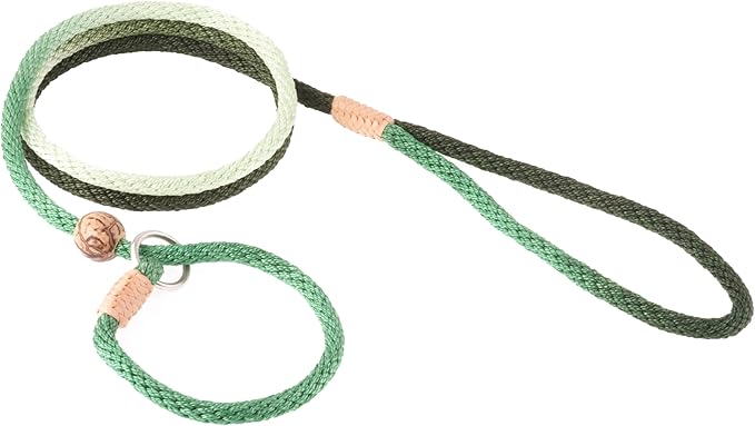 Alvalley Nylon Dog Training Leash with Stopper - Adjustable Nylon Rope Comes with Braided Leather at Ends - Tagua Bead Stopper Slip Lead - Suitable for Walking, and Training