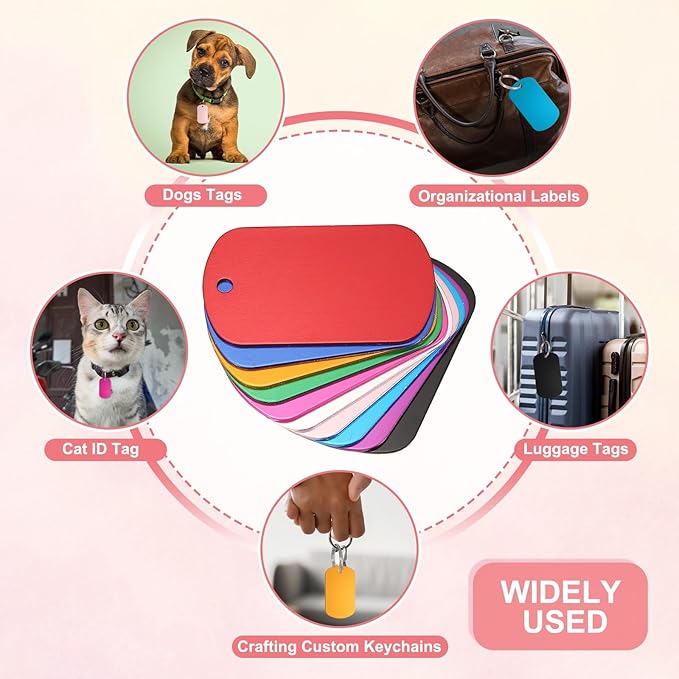 Pet ID Tags, Personalized Dog Cat Tag Stainless Steel Aluminum Rectangle Engraved Blank with Key Ring 50 x 29mm (Multicolor, 50 Pcs), Intended for Dog/Cat/Name/Pendant Crafts