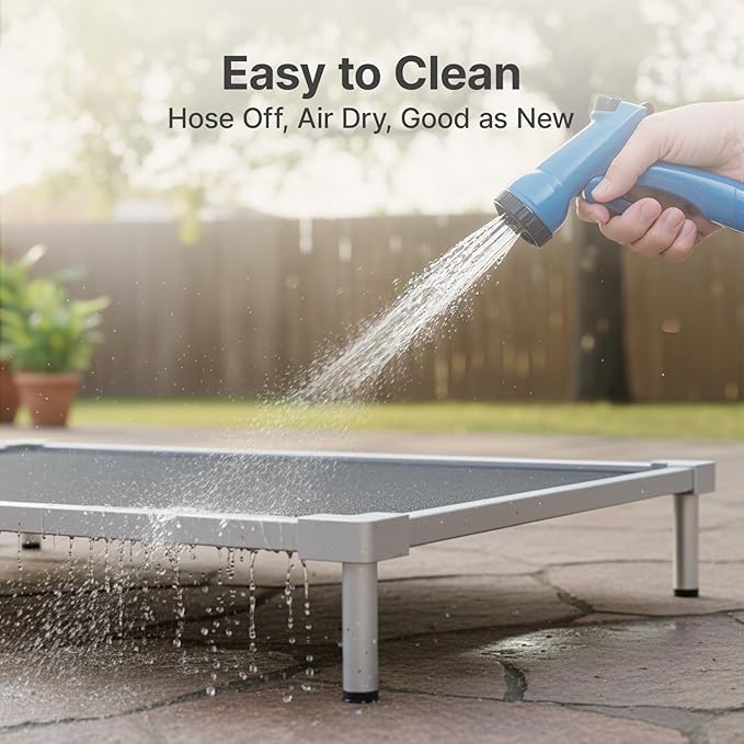 Chew Proof Elevated Dog Bed Small Size Dog, Aluminum Alloy Dogs Supplies Raised Cot for Cooling Indoor/Outdoor/Camping Use Indestructible & Washable Pet Bed for Crate-32.7"x 24.8" x 7"
