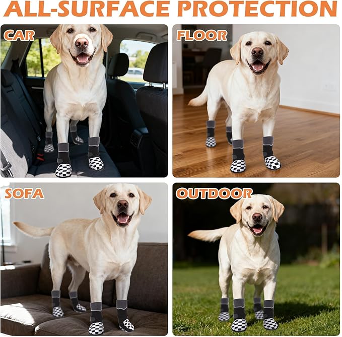 EXPAWLORER Dog Socks to Prevent Licking Paws with Grippers for Hardwood Floors Anti Slip, Reflective Dog Cold Winter Shoes Booties Boots & Paw Protectors with for Small Medium Large Senior Dogs M
